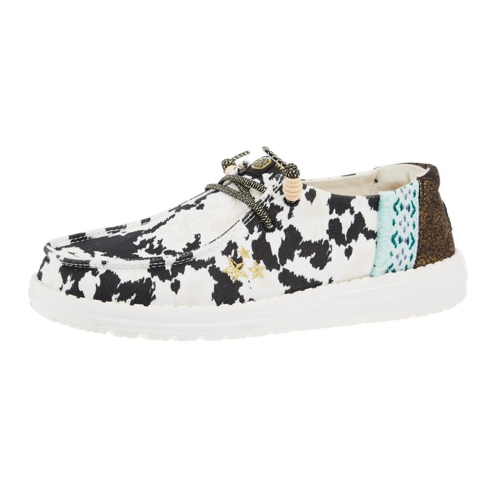 Hey Dude Womens Wendy Disco Cow Print Casual Shoe