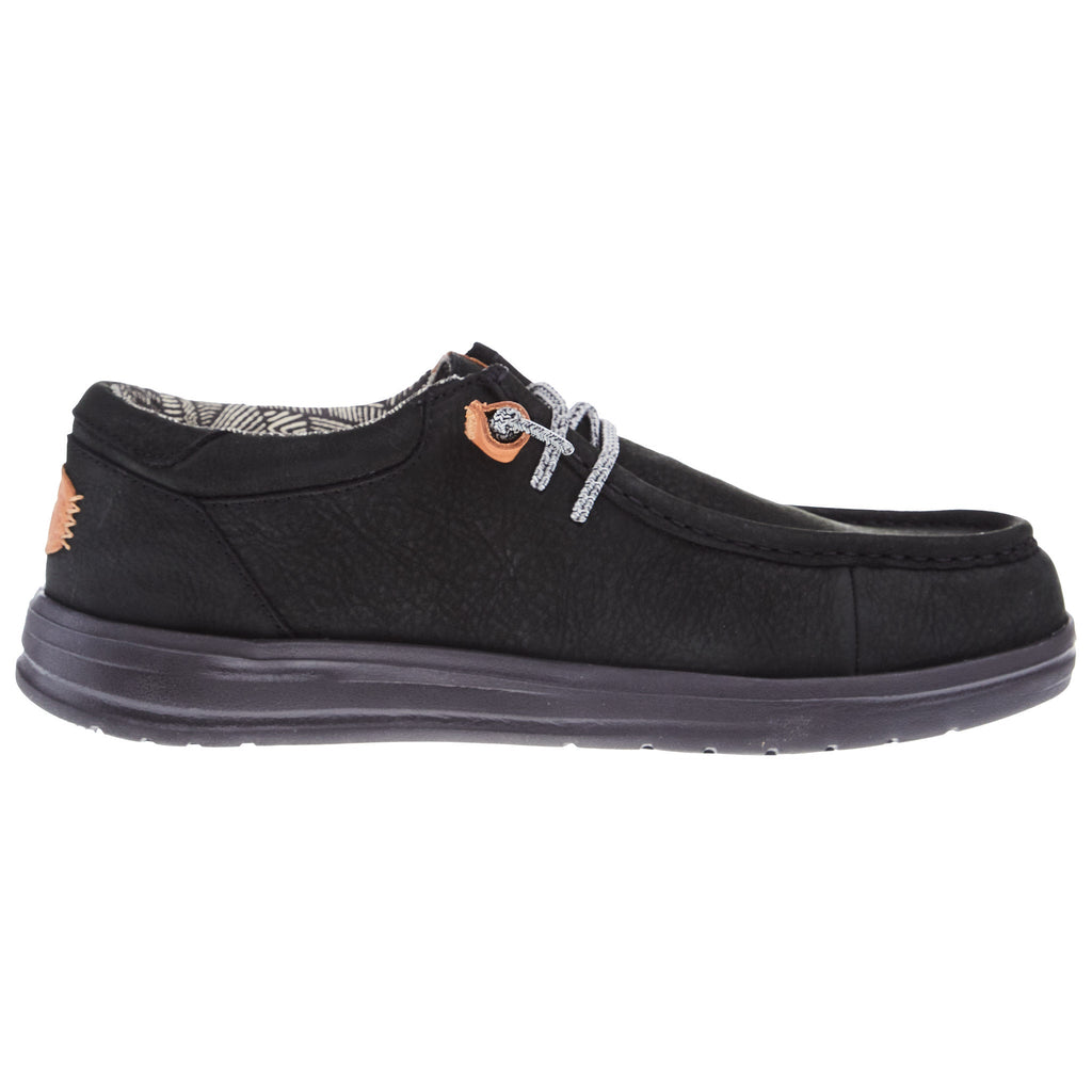 Hey Dude Mens Wally Black Grip Craft Leather Casual Shoe